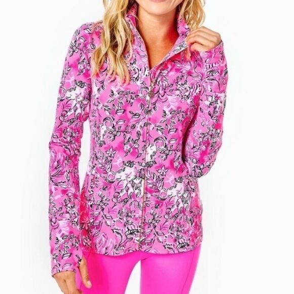 Lilly Pulitzer Serena Jacket Plumeria Pink Breast Cancer Purrposefully Pink S - Picture 2 of 14